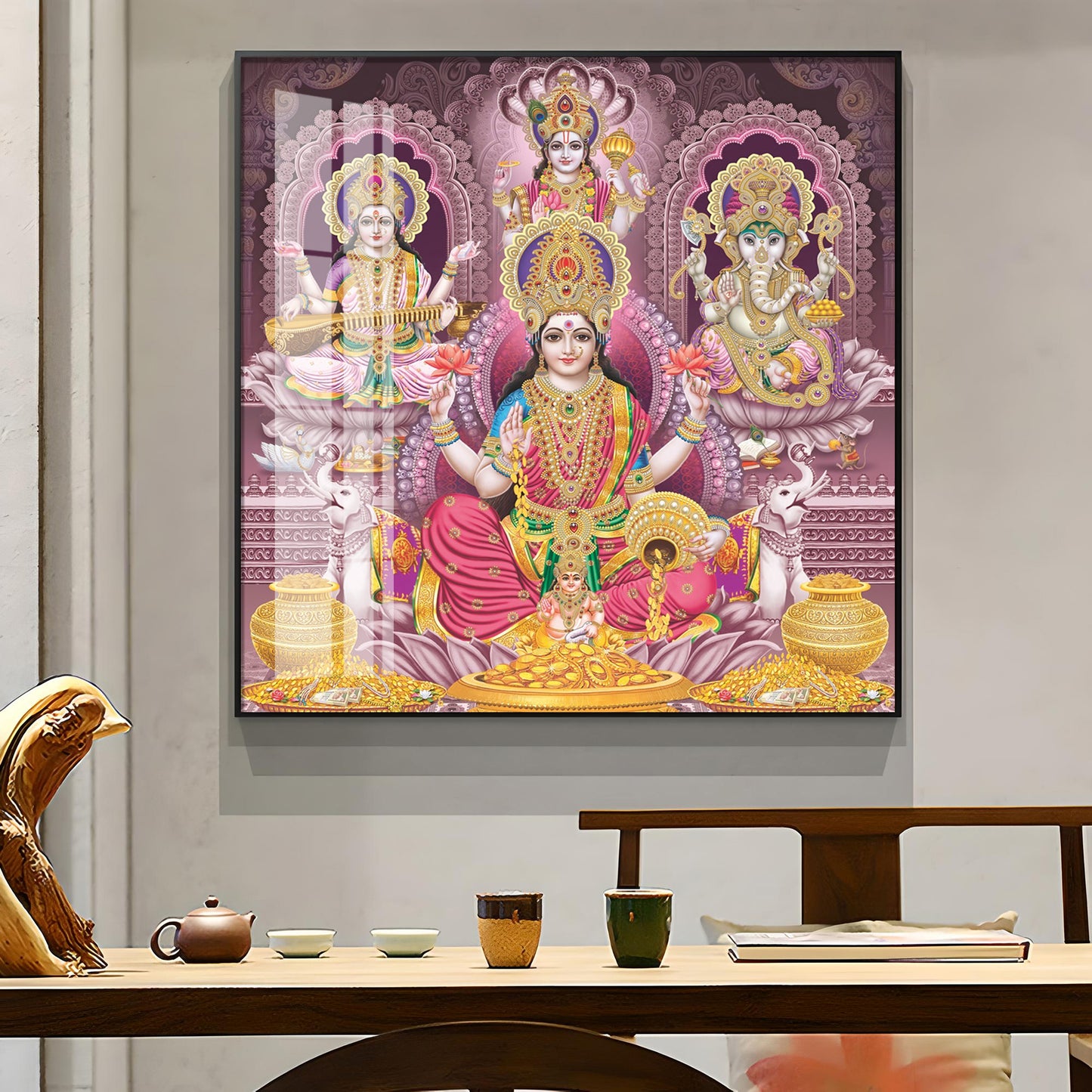 Celestial Harmony Of Deities Premium Acrylic Square Wall Art