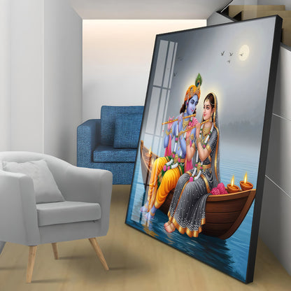 Loving Souls Of Radha Krishna Premium Acrylic Square Wall Art