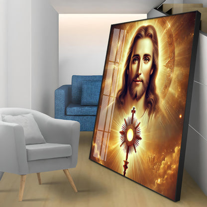 God Jesus With Cross Symbol Premium Acrylic Square Wall Art