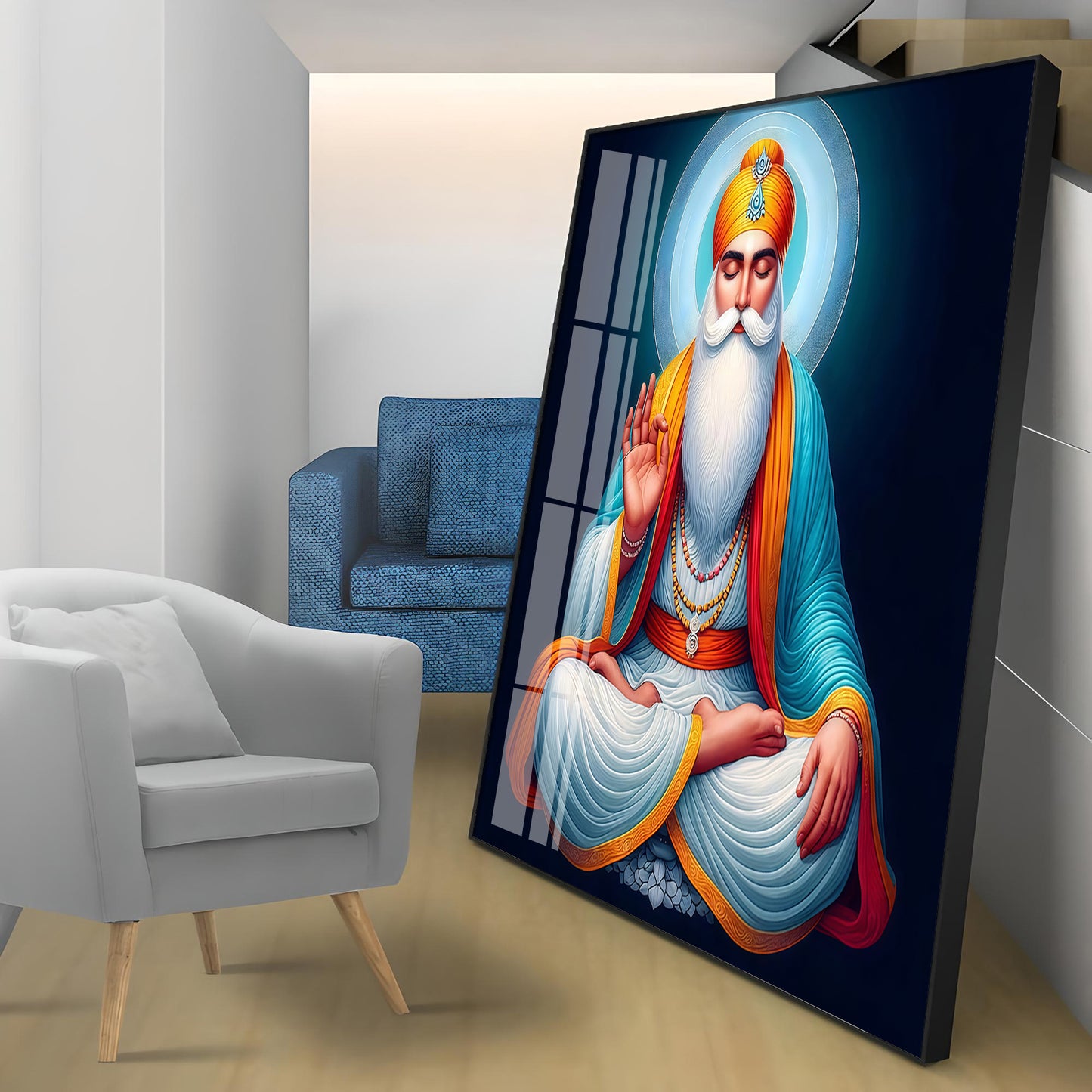 Divine Guru Nanak Dev Ji Premium Acrylic Square Wall Art