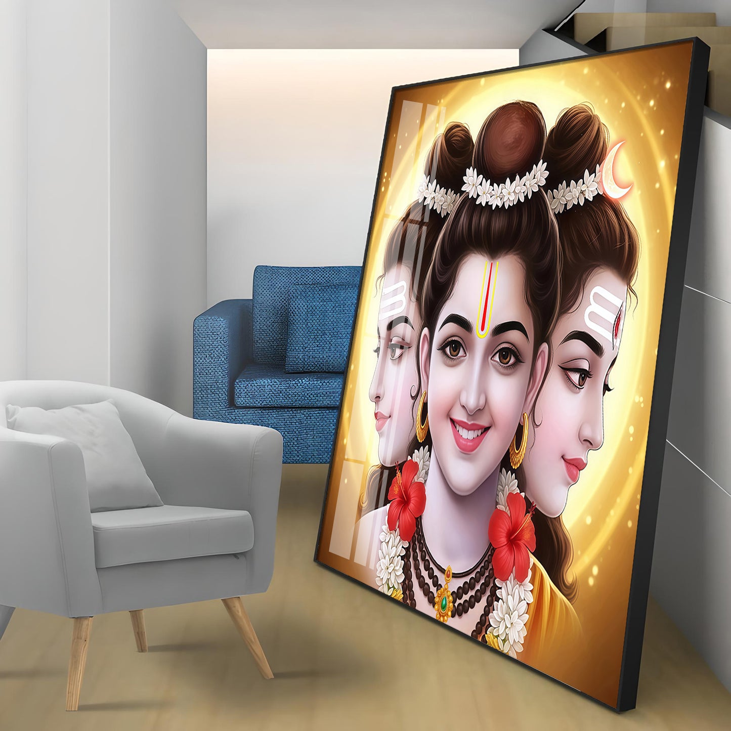 Divine Dattatreya Bhagwan Premium Acrylic Square Wall Art