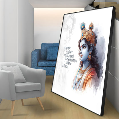 Krishna With Powerful Mantra Premium Acrylic Square Wall Art