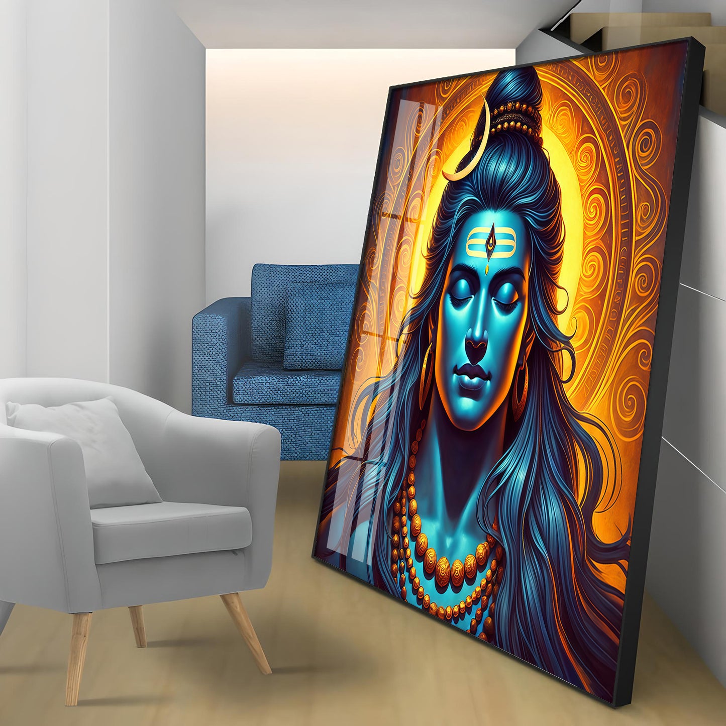 Shiv Bhole Baba Premium Acrylic Square Wall Art