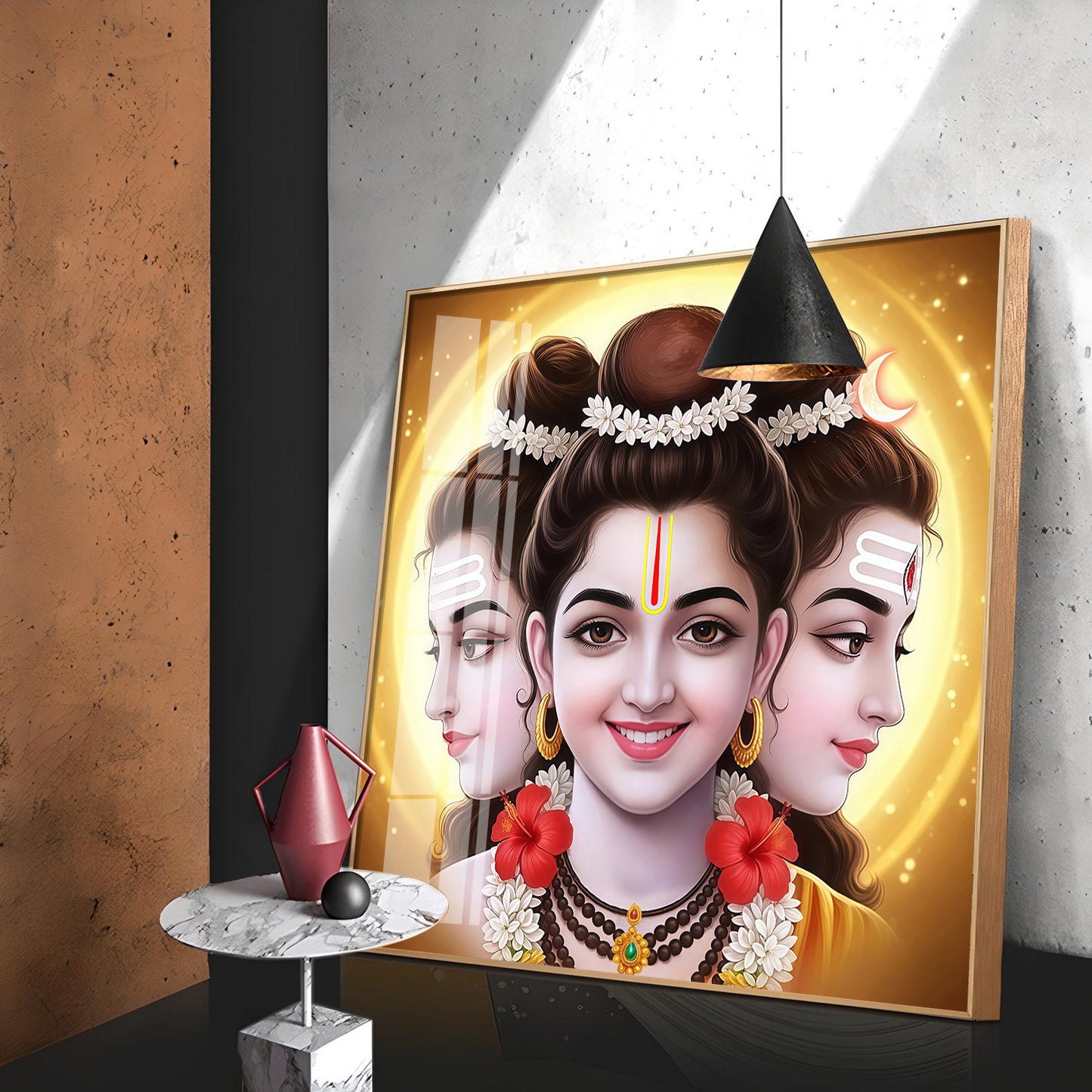 Divine Dattatreya Bhagwan Premium Acrylic Square Wall Art
