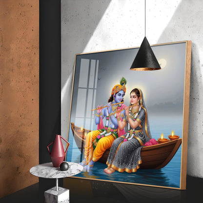 Loving Souls Of Radha Krishna Premium Acrylic Square Wall Art
