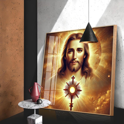 God Jesus With Cross Symbol Premium Acrylic Square Wall Art