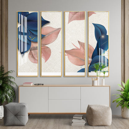 Blue & Peach Flowers Premium Acrylic Vertical Wall Art (set of 4)