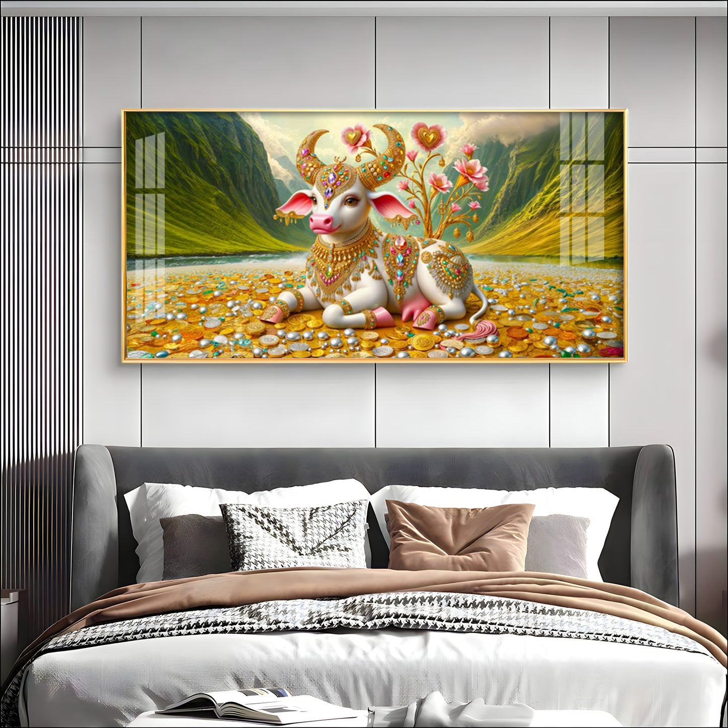 Ornamented Kamadhenu Premium Acrylic Horizontal Wall Art