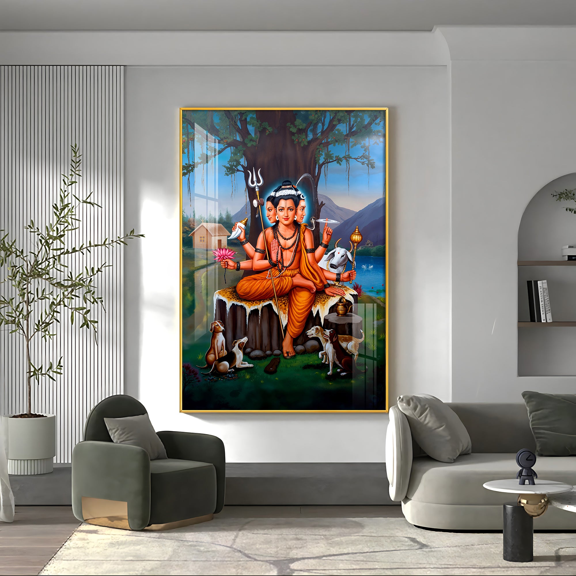 Lord Dattatreya Portray Premium Acrylic Vertical Wall Art