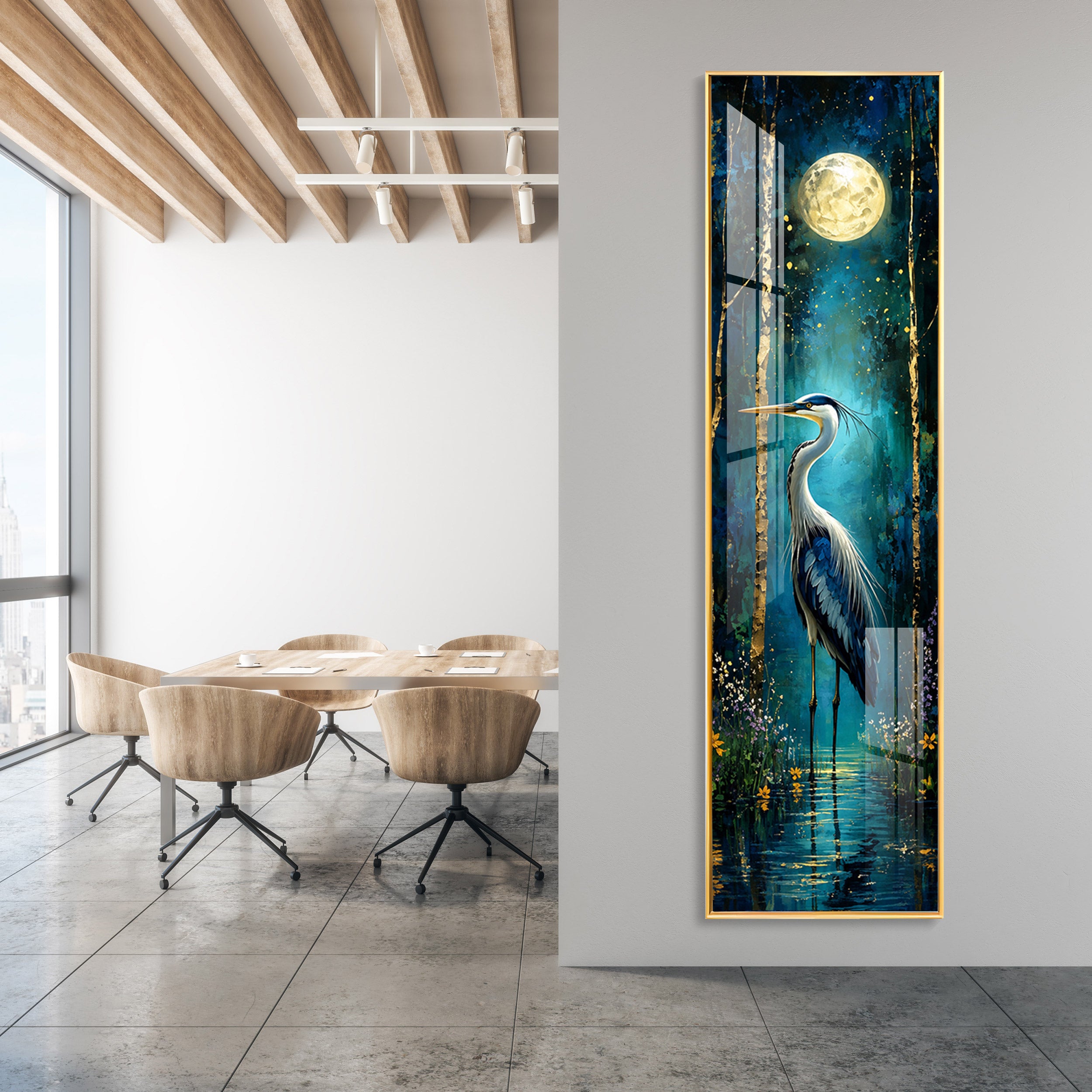 Moonlit Heron in Forest Premium Acrylic Vertical Wall Art
