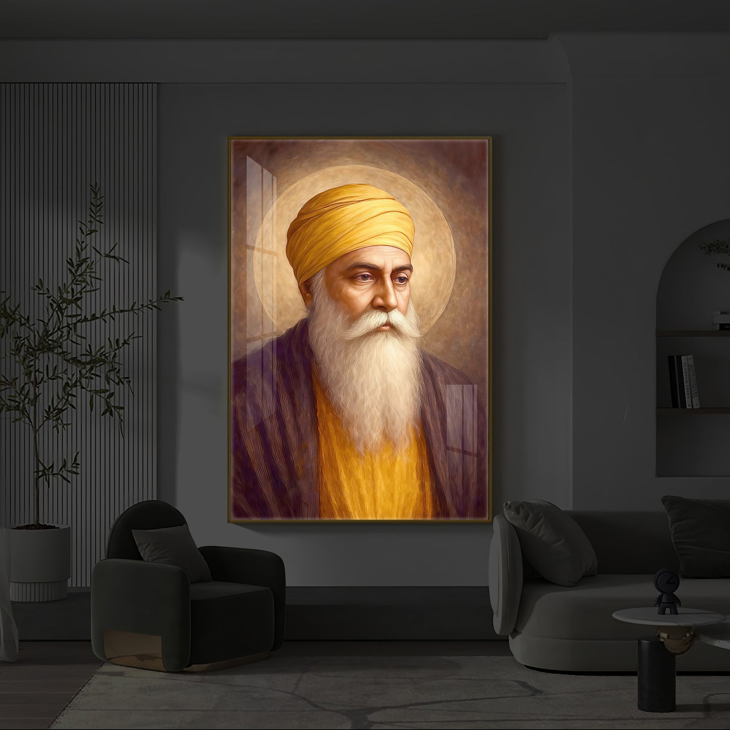 Guru Nanak Dev Ji Modern Luxury Backlight Vertical Wall Art