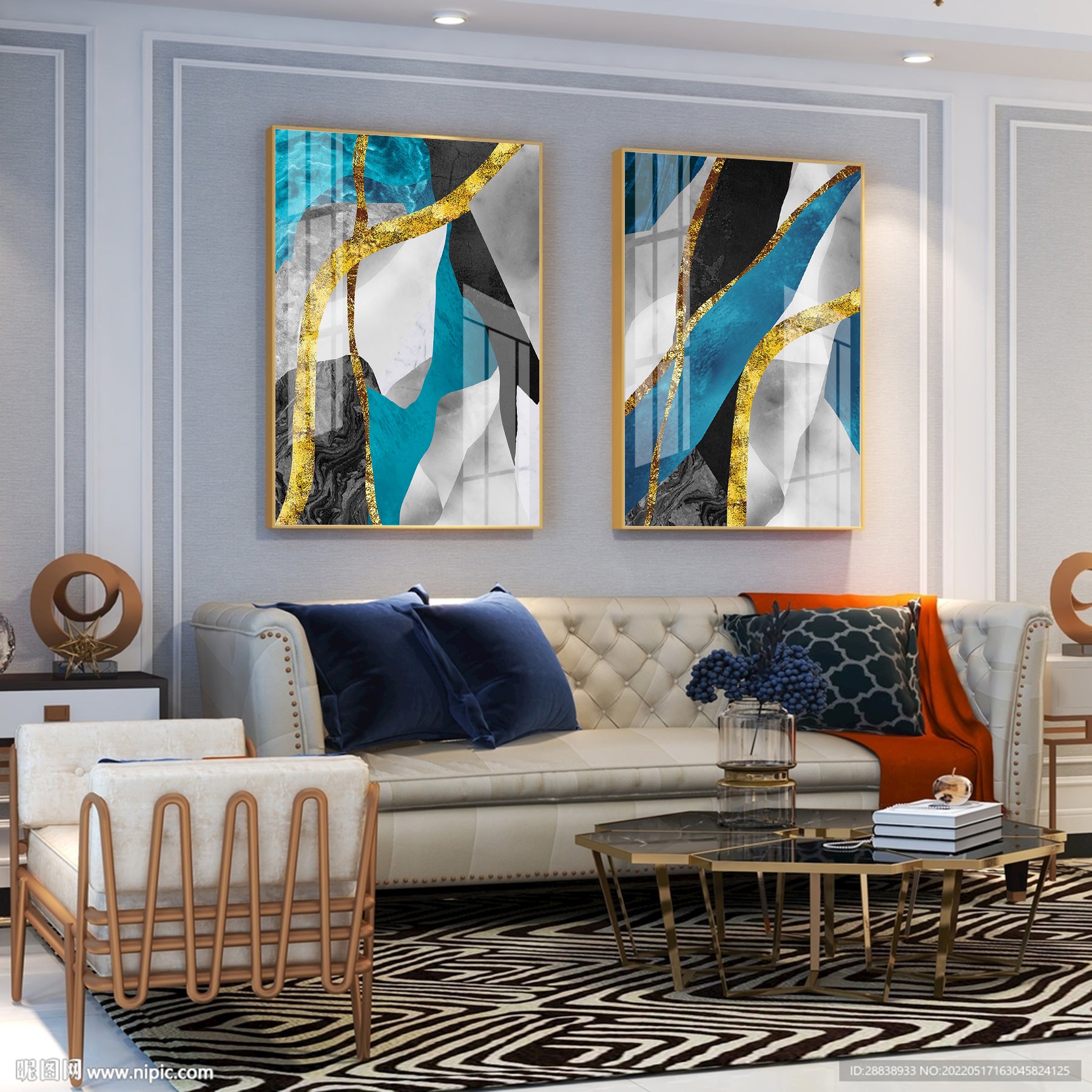 Azure Elegance Premium Acrylic Vertical Wall Art (Set Of 2)