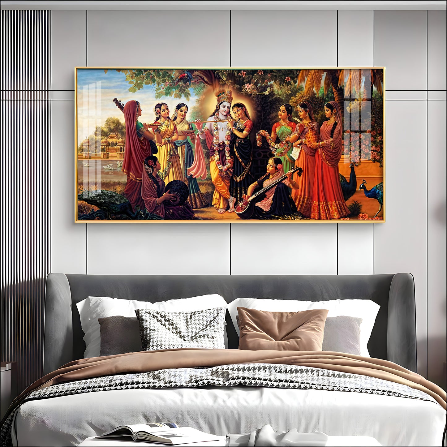 Radha Krishna With Gopiya Premium Acrylic Horizontal Wall Art