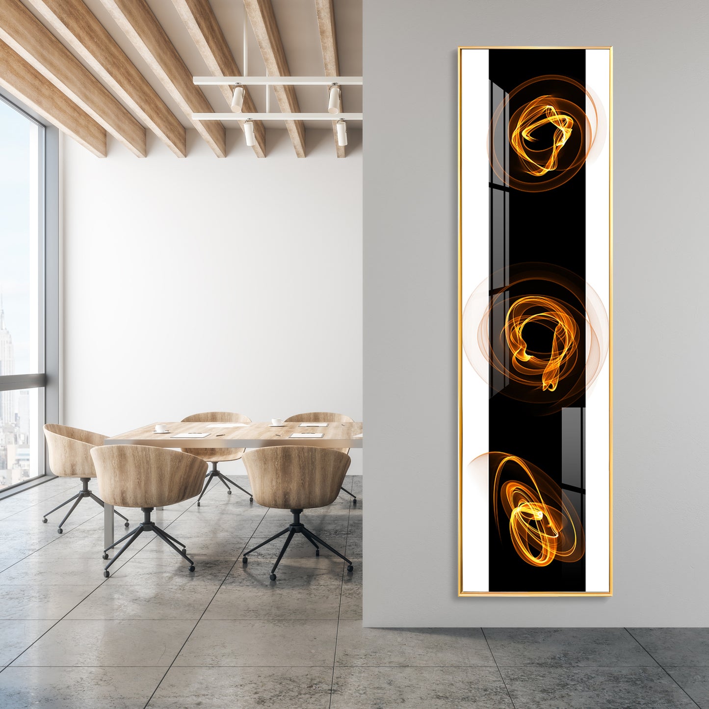 Golden Curl Design Premium Acrylic Vertical Wall Art