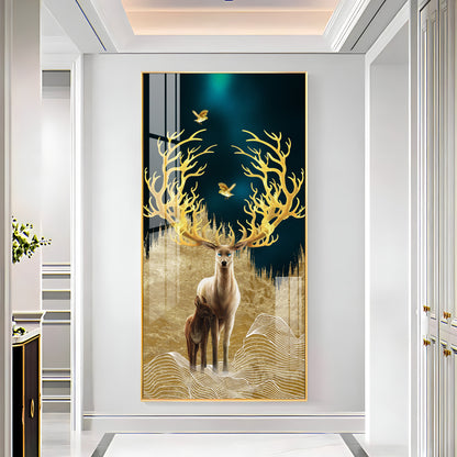 Deer With Golden Antlers Premium Acrylic Vertical Wall Art