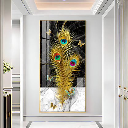 Krishna Mor Pankh Premium Acrylic Vertical Wall Art