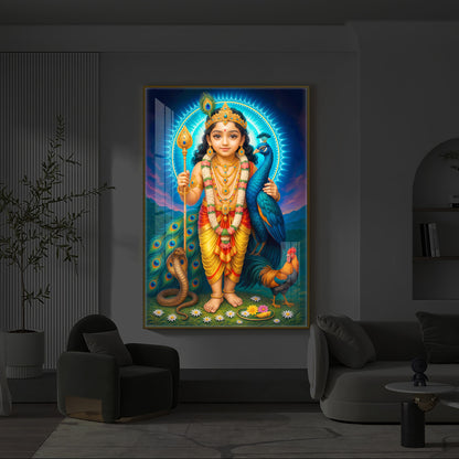 Lord Murugan Ji Modern Luxury Backlight Vertical Wall Art