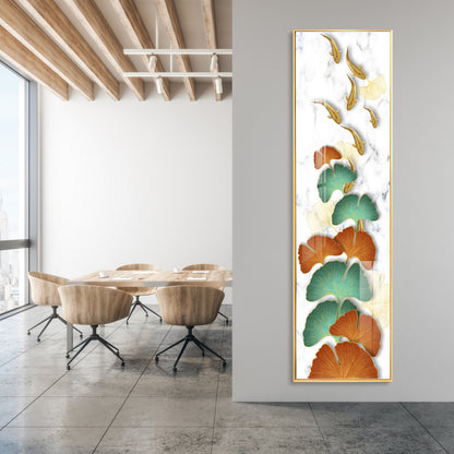 Golden Fish & Colorful Ginkgo Leaves Premium Acrylic Vertical Wall Art