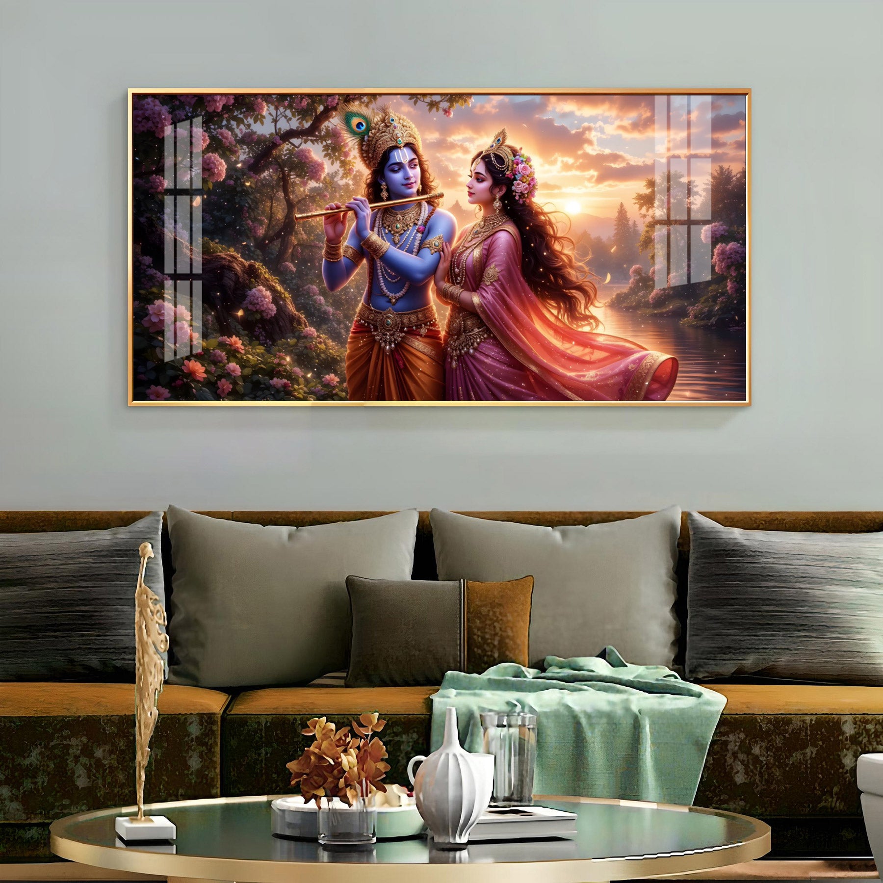 Radha Krishna Divine Love In Nature Premium Acrylic Horizontal Wall Art