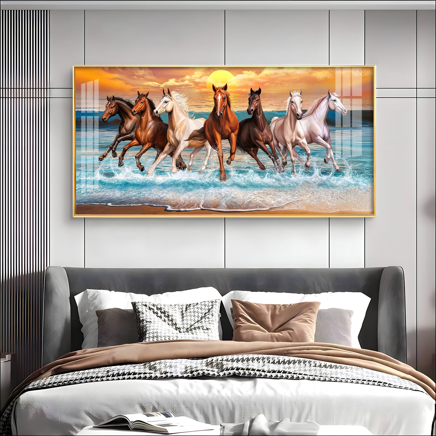 Seven Horses Running Premium Acrylic Horizontal Wall Art