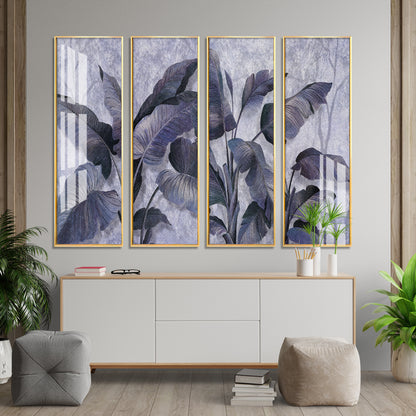 Banana Leaves Premium Acrylic Vertical Wall Art (set of 4)