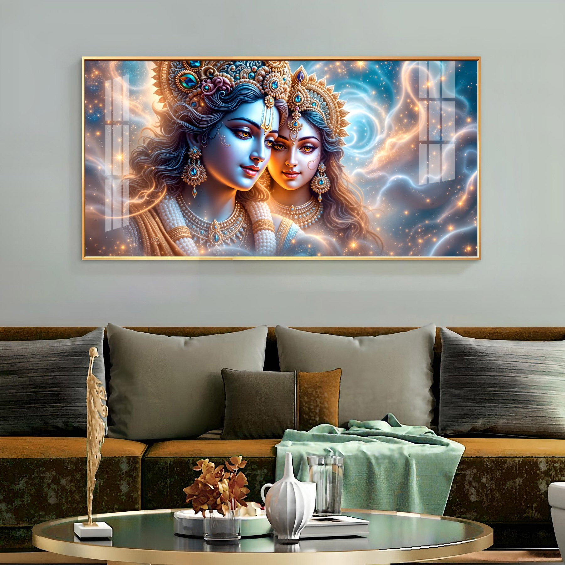 Shri Krishna And Radha In Nebula Cloud Premium Acrylic Horizontal Wall Art