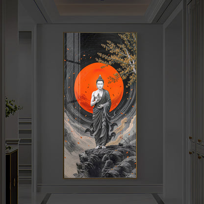 Namo Buddhay Modern Luxury Backlight Vertical Wall Art