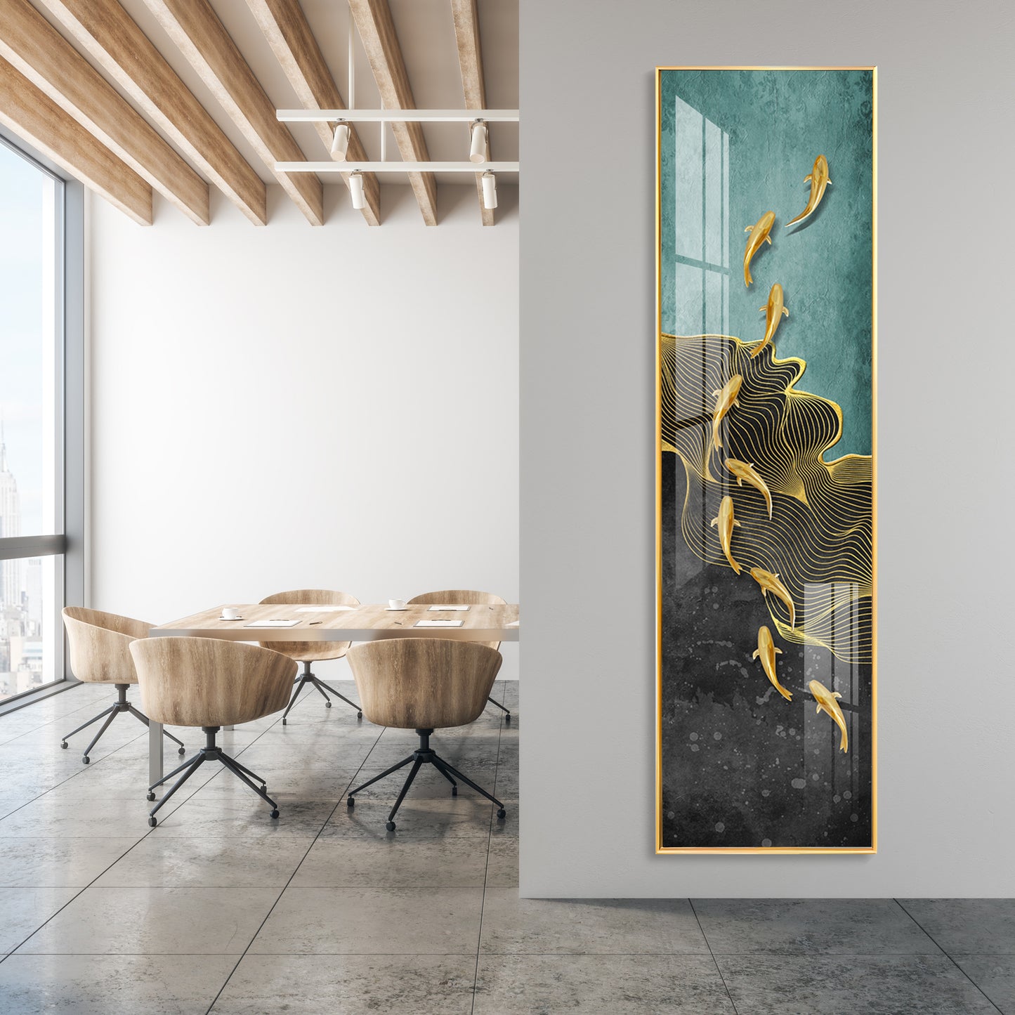 9 Golden Koi Fishes Premium Acrylic Vertical Wall Art