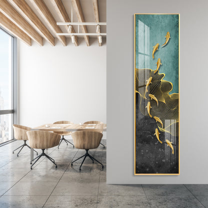 9 Golden Koi Fishes Premium Acrylic Vertical Wall Art