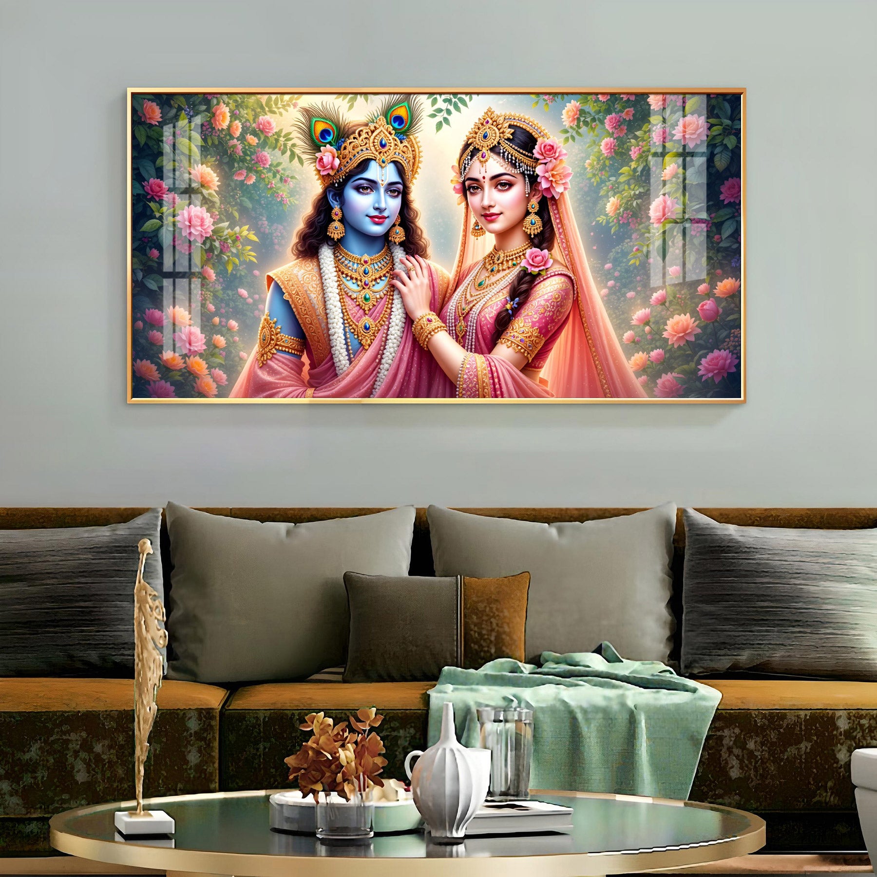 Radha Rani With Krishna Premium Acrylic Horizontal Wall Art