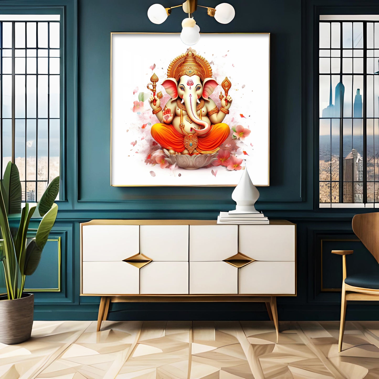 Shiv Putra Ganesh Premium Acrylic Square Wall Art