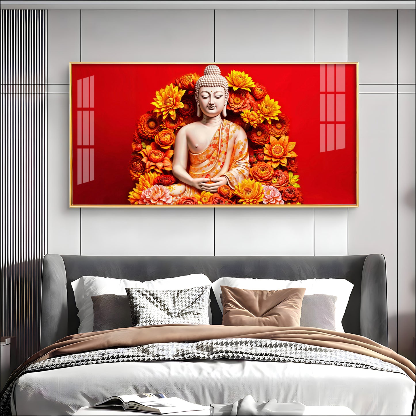 Floral Buddha Premium Acrylic Horizontal Wall Art