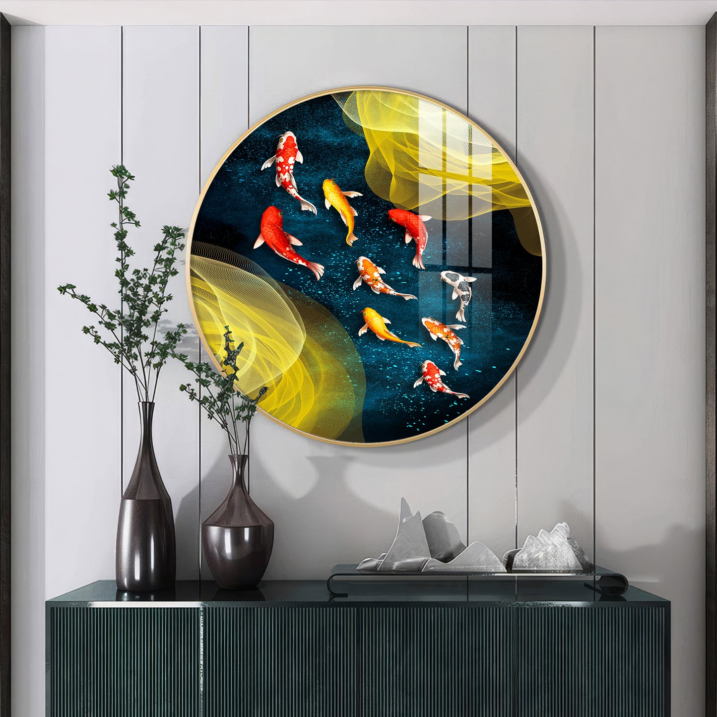 Koi In Motion Premium Acrylic Round Wall Art