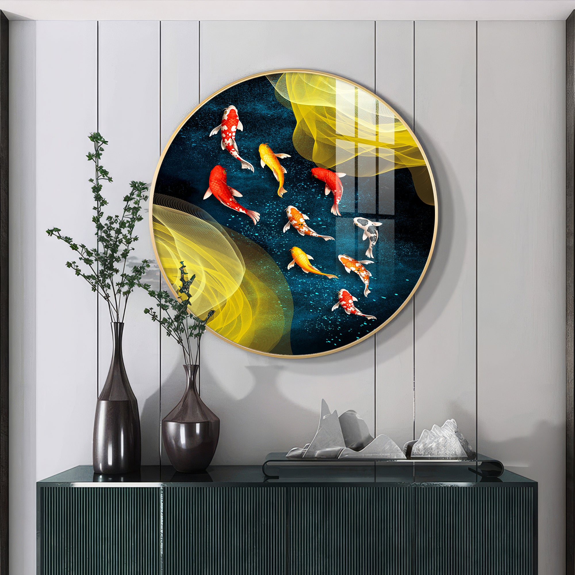 Koi In Motion Premium Acrylic Round Wall Art