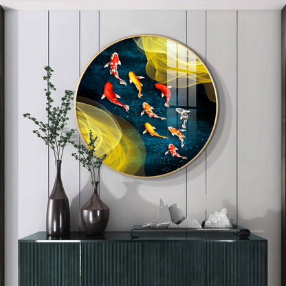 Koi In Motion Premium Acrylic Round Wall Art