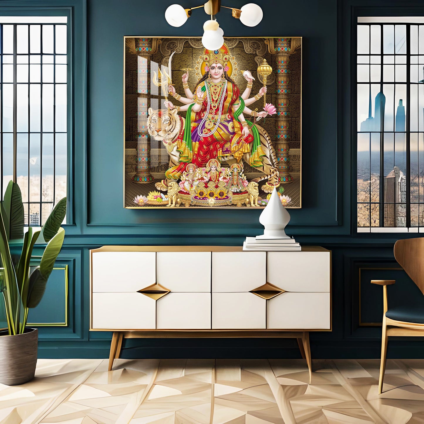 Enchanted Devi Durga Premium Acrylic Square Wall Art