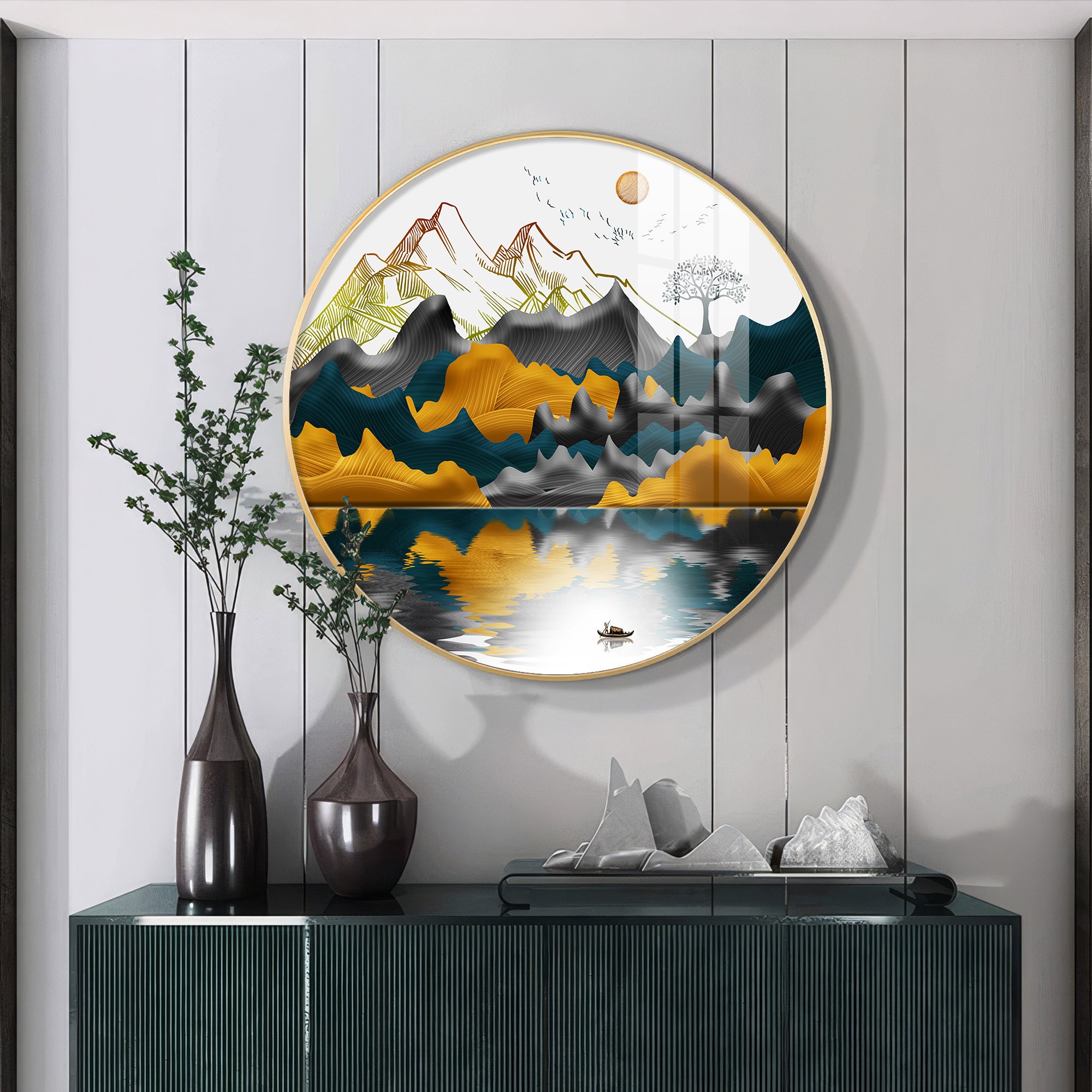 Mountain Escape Premium Acrylic Round Wall Art
