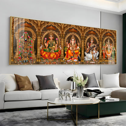 Divine Perumal, Lakshmi, Ganesha, Saraswati & Murugan Premium Acrylic Horizontal Wall Art