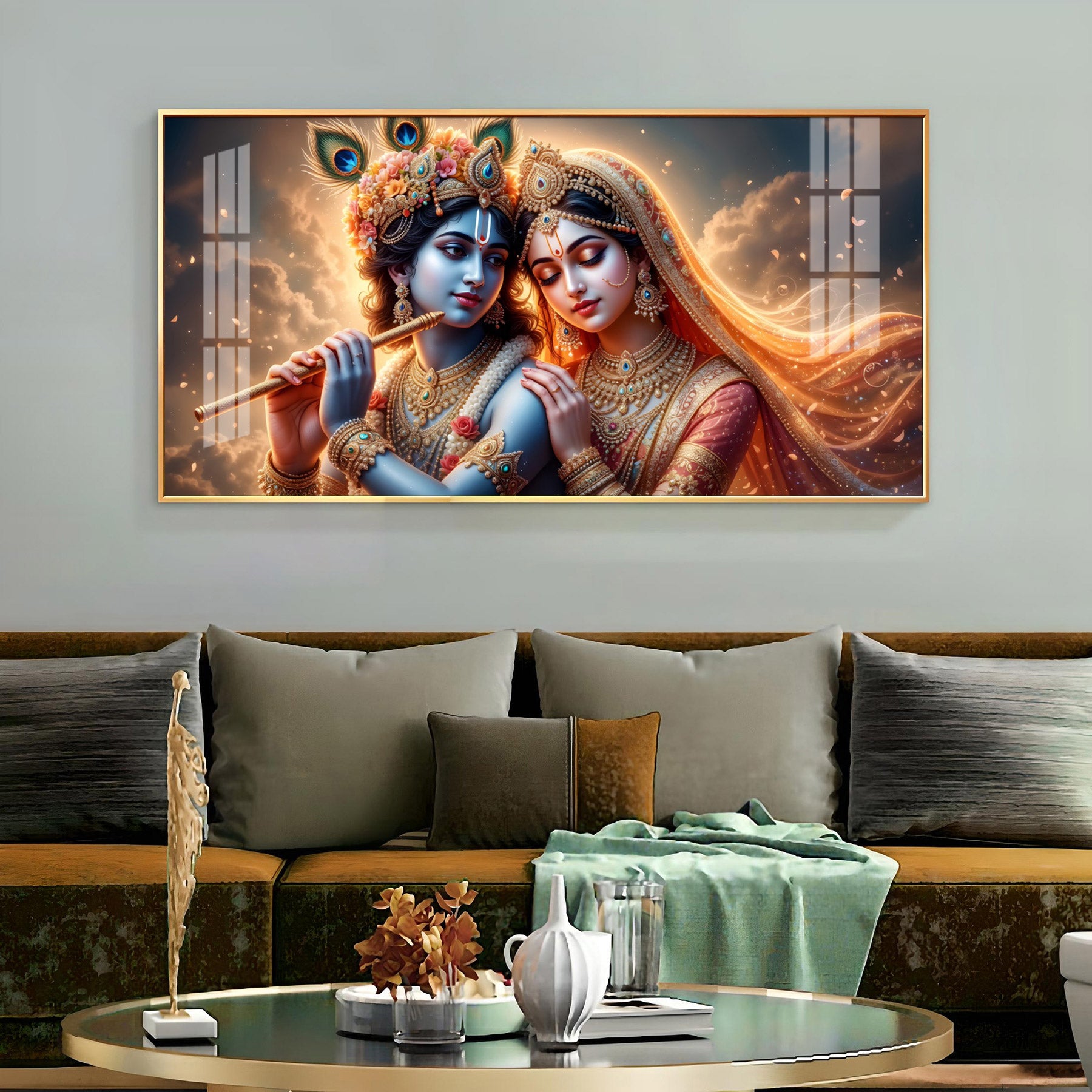 Krishna And Radha Together Premium Acrylic Horizontal Wall Art