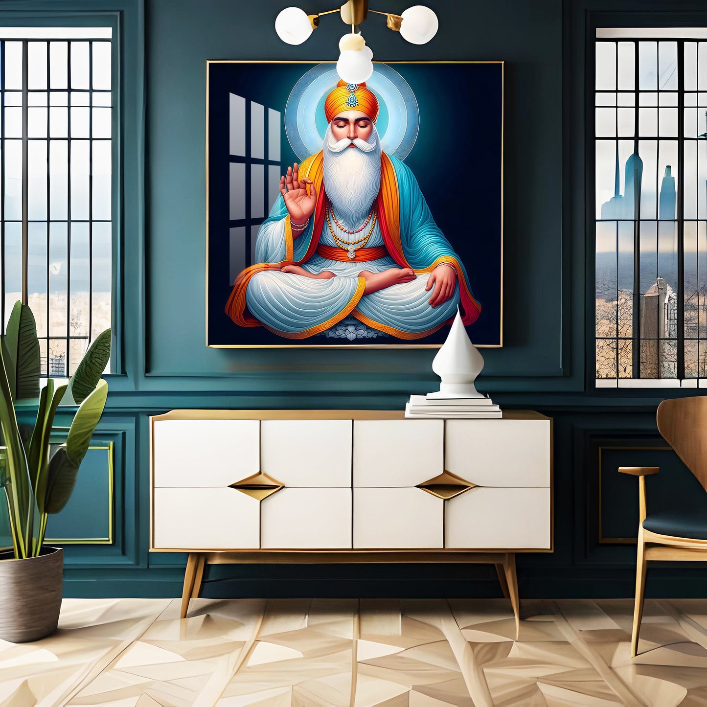 Divine Guru Nanak Dev Ji Premium Acrylic Square Wall Art