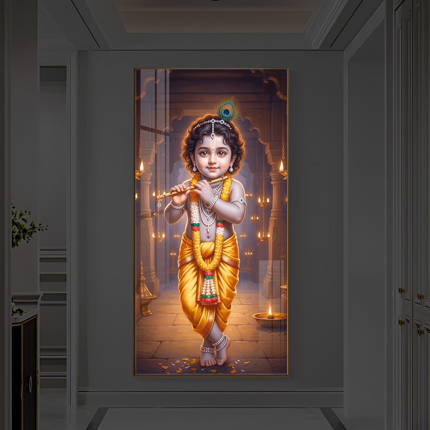 Little Lord Krishna Modern Luxury Backlight Vertical Wall Art