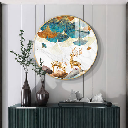 Deer and Leaves Premium Acrylic Round Wall Art