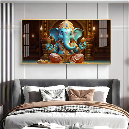 Lord Ganesha Holding Shell Premium Acrylic Horizontal Wall Art