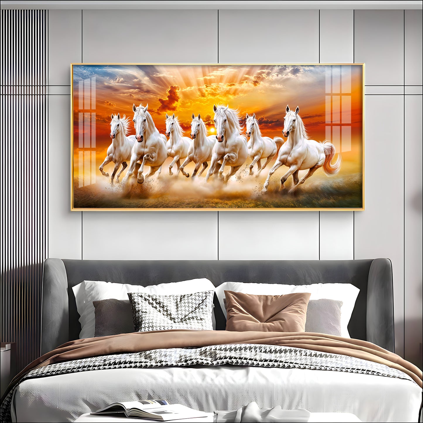 Vastu Seven Running Horses In Morning Premium Acrylic Horizontal Wall Art