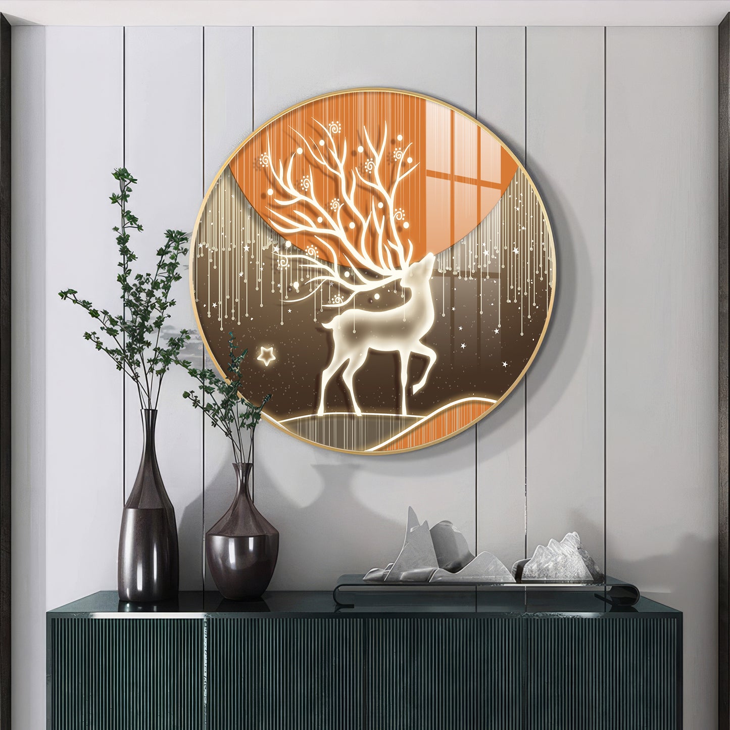 Luminious Deer Premium Acrylic Round Wall Art