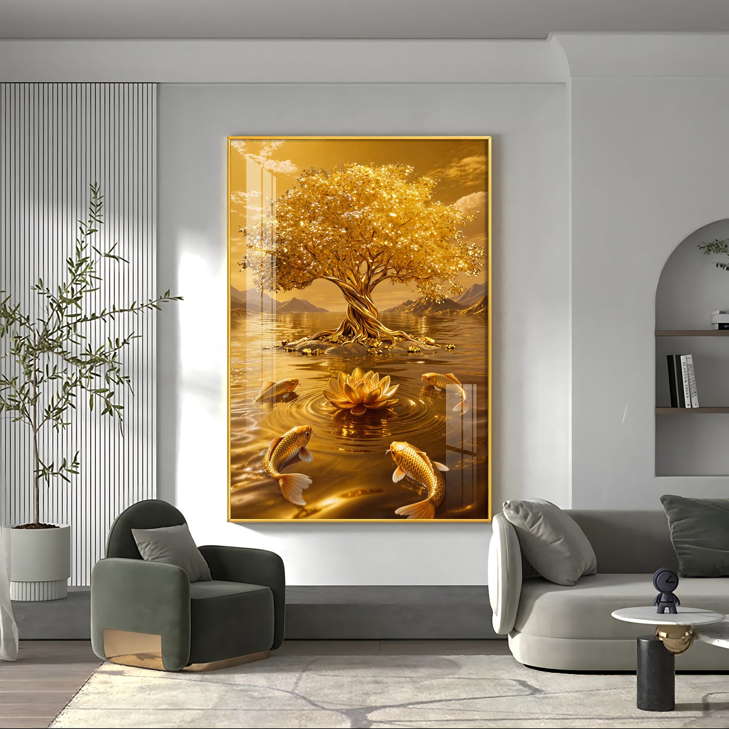 Money Tree With Koi Fish Premium Acrylic Vertical Wall Art