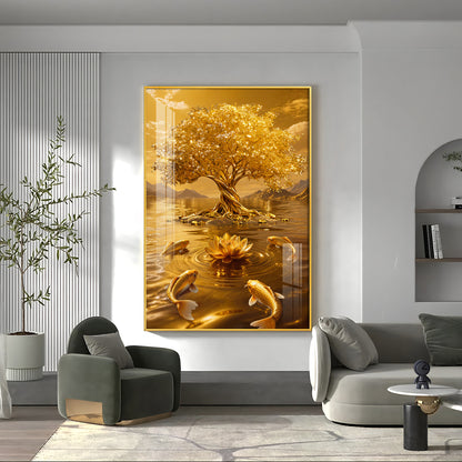 Money Tree With Koi Fish Premium Acrylic Vertical Wall Art