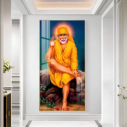 Shirdi Sai Baba Premium Acrylic Vertical Wall Art - 24X12 inches / Gold