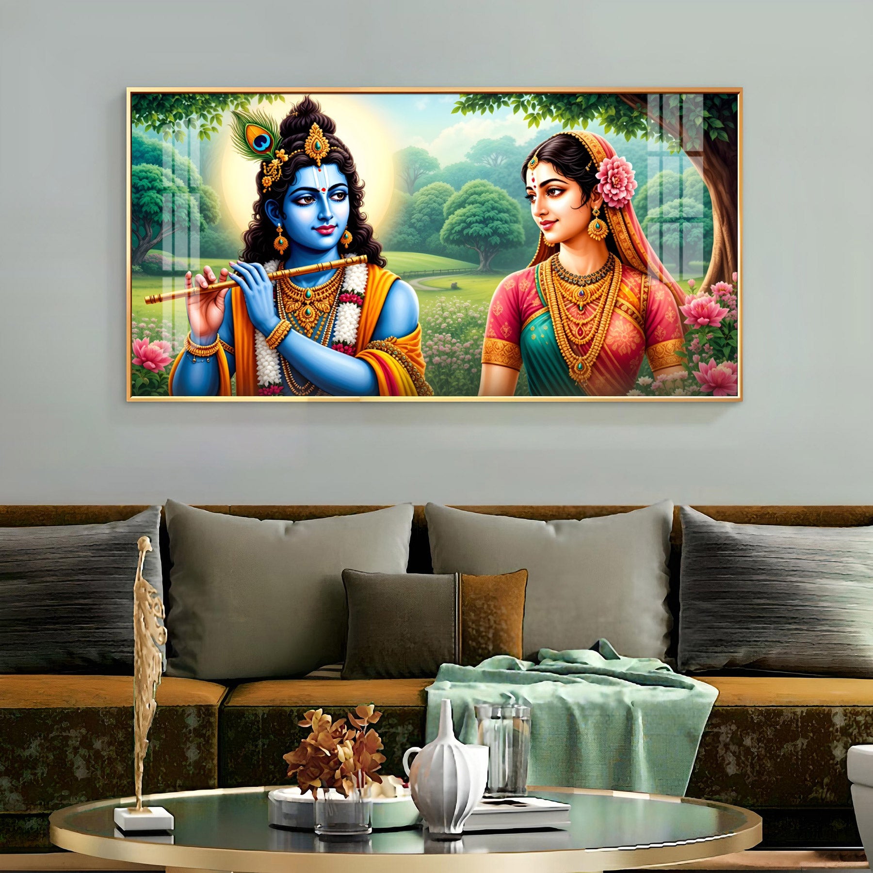 Krishna Playing Flute Premium Acrylic Horizontal Wall Art