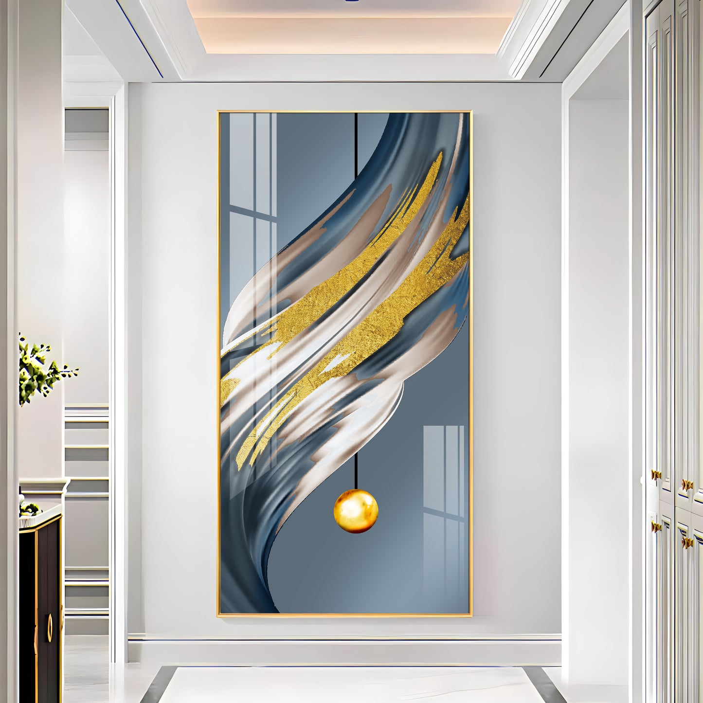 Golden Splash Premium Acrylic Vertical Wall Art